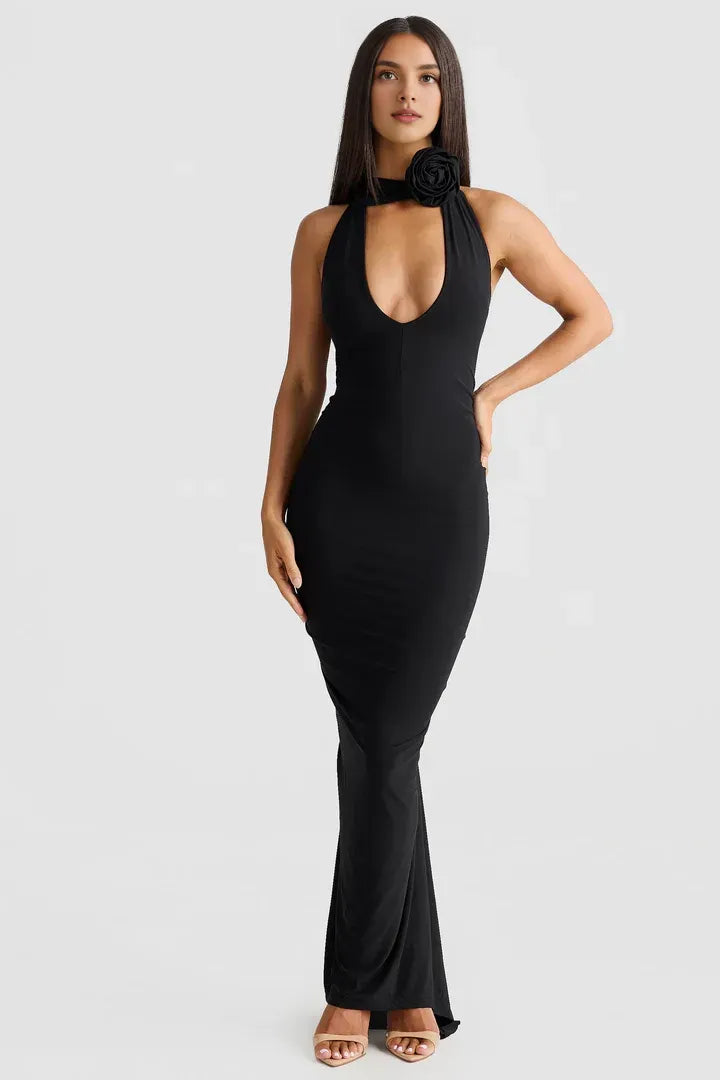Discount Fitted V Neck Sleeveless Backless Floor-Length Prom Dress