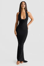 Discount Fitted V Neck Sleeveless Backless Floor-Length Prom Dress