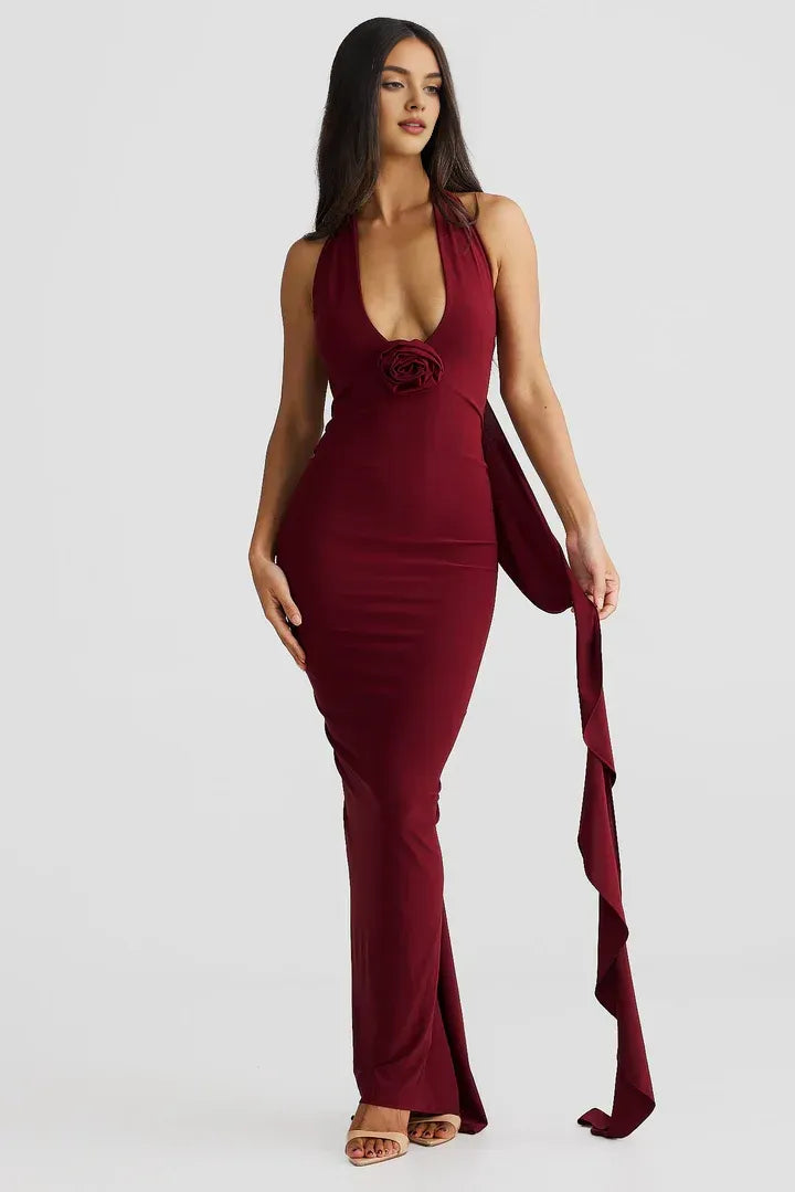 Inexpensive Fitted V Neck Sleeveless Backless Floor-Length Prom Dress