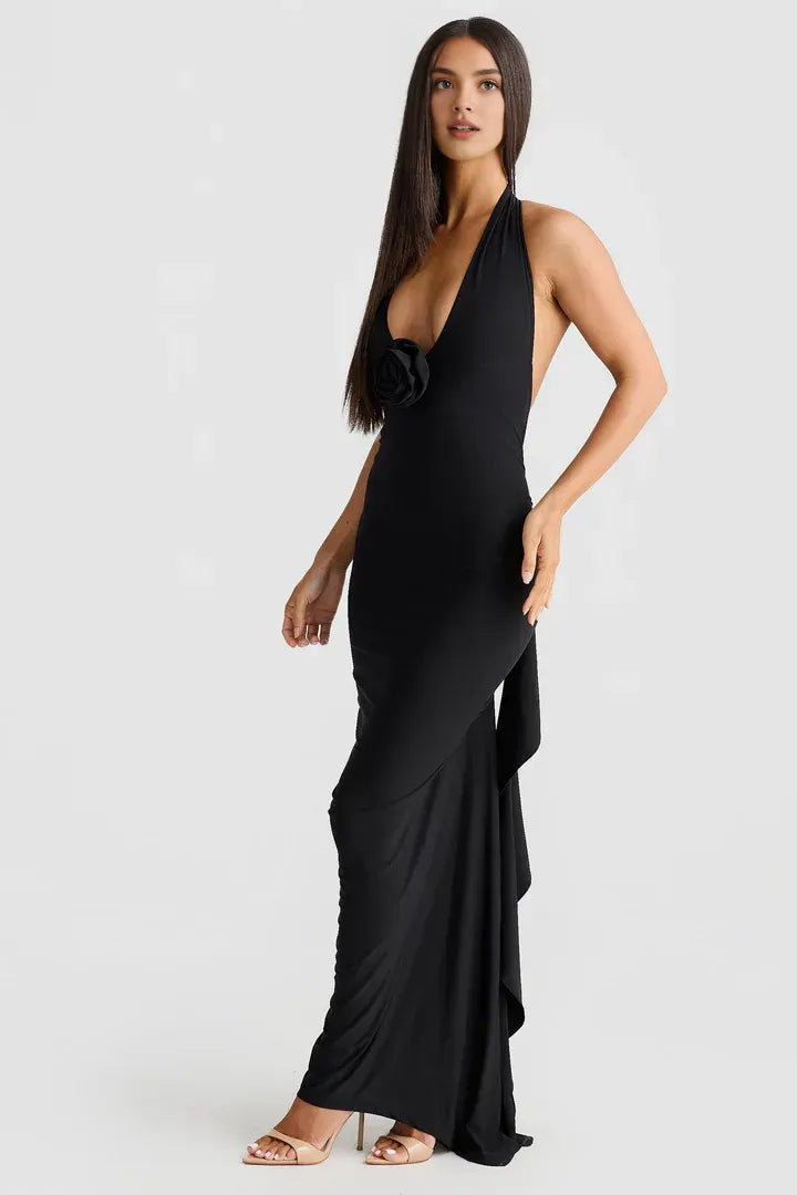 Discount Fitted V Neck Sleeveless Backless Floor-Length Prom Dress