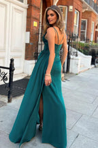 Discount Fitted V Neck Sleeveless Floor-Length Prom Dress