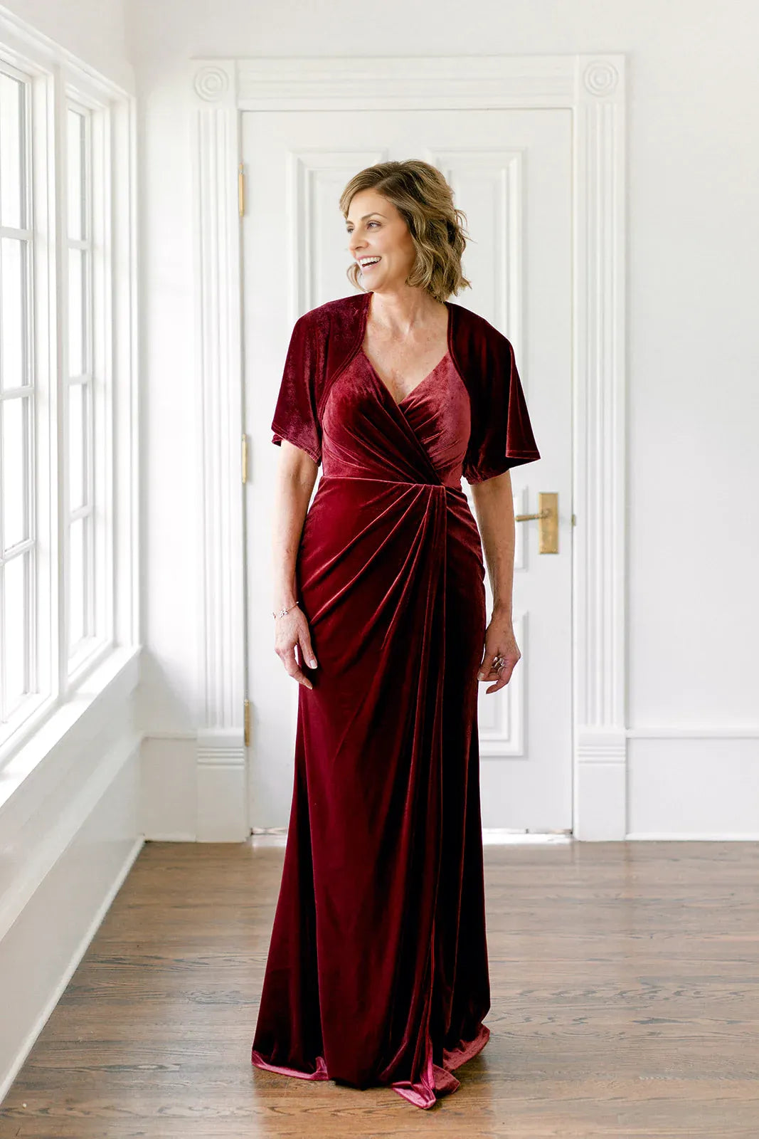 Discount Fitted V Neck Short Sleeve Floor-Length Prom Dress