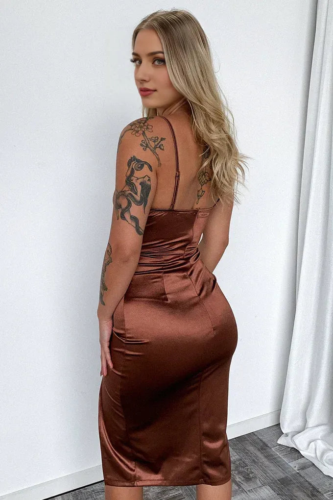 Discount Sheath Spaghetti Straps Sleeveless Pleated Backless Tea Length Prom Dress