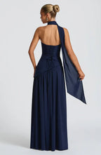 Distinct A Line Strapless Choker Sash Lace Up Back High Slit Floor Length For Ladies Prom Dress