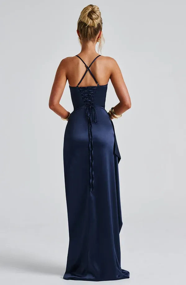 Distinct Mermaid Plunging Neck Spaghetti Strap Crisscross Lace Up Back High Slit Floor Length For Sale Prom Dress