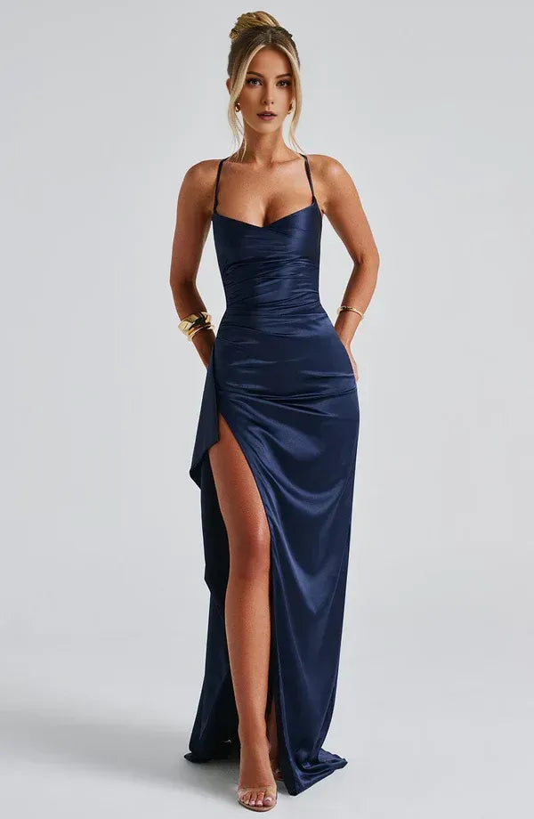 Distinct Mermaid Plunging Neck Spaghetti Strap Crisscross Lace Up Back High Slit Floor Length For Sale Prom Dress