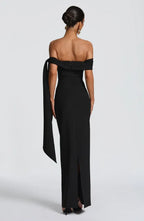 Distinct Sheath Off Shoulder Sash Detail Back Zipper High Slit Floor Length For Ladies Prom Dress