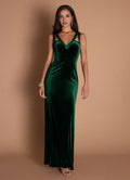 Double Strap V Neck Velvet Sheath Open Back Floor Length Hot sale Prom Dress