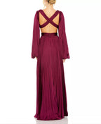 Dramatic A Line Deep V Neck Puff Sleeve Cross Back Floor Length For Ladies Prom Dress