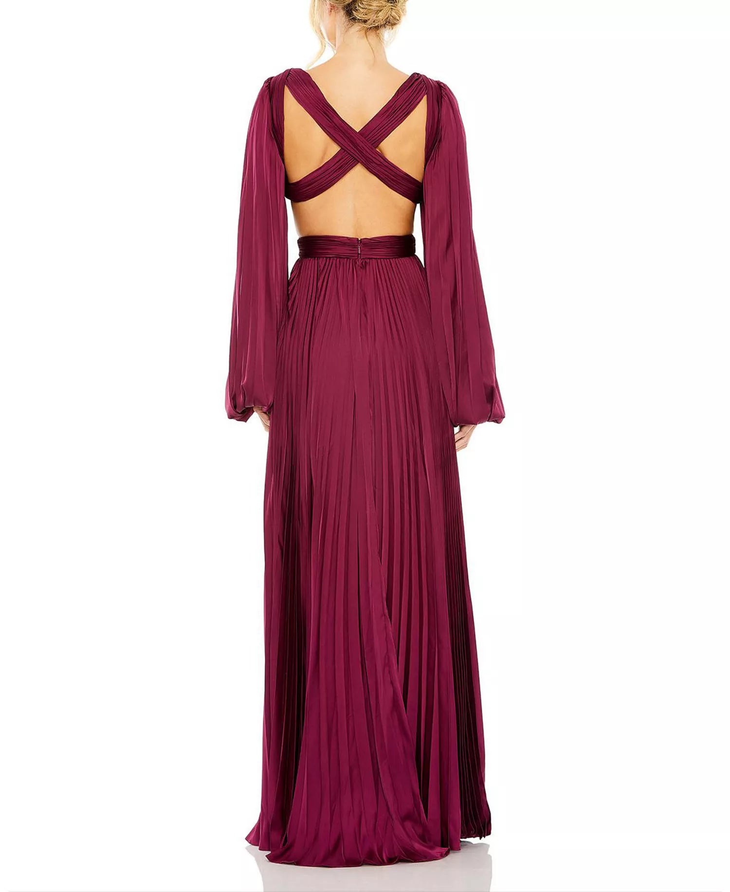 Dramatic A Line Deep V Neck Puff Sleeve Cross Back Floor Length For Ladies Prom Dress