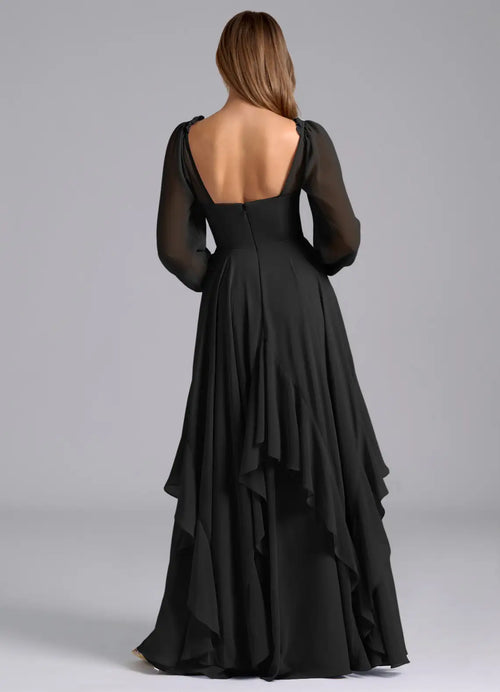 Robe de bal spectaculaire ligne A, col en V profond, manches longues transparentes, dos ouvert, longueur ras du sol à vendre