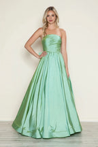 Dramatic A-Line Strapless Sleeveless Lace-Up Back Floor-Length Prom Dress