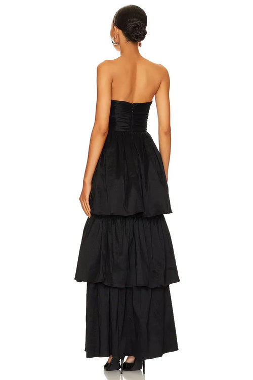Robe de bal spectaculaire ligne A, bustier, sans manches, à volants, longueur ras du sol