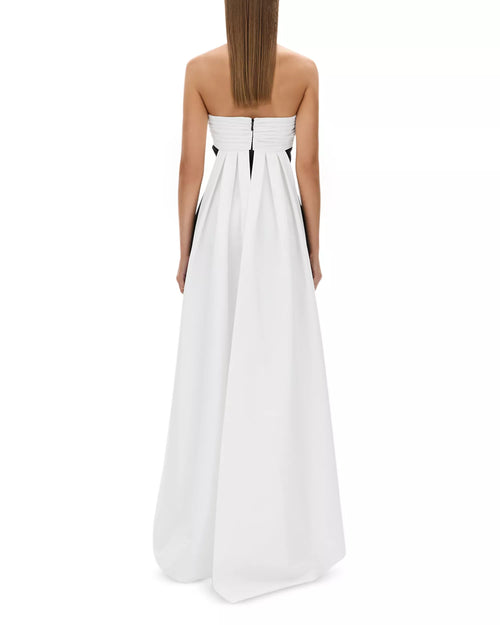 Dramatic A Line Strapless Two Tone Asymmetrical Train Floor Length For Adults Prom Dress