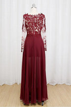Dramatic A-Line V Neck Long Sleeve Maxi Prom Dress with Slit