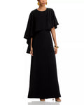 Dramatic Capelet Accent Crew Neck Zipper Back Floor Length For Adults Prom Dress