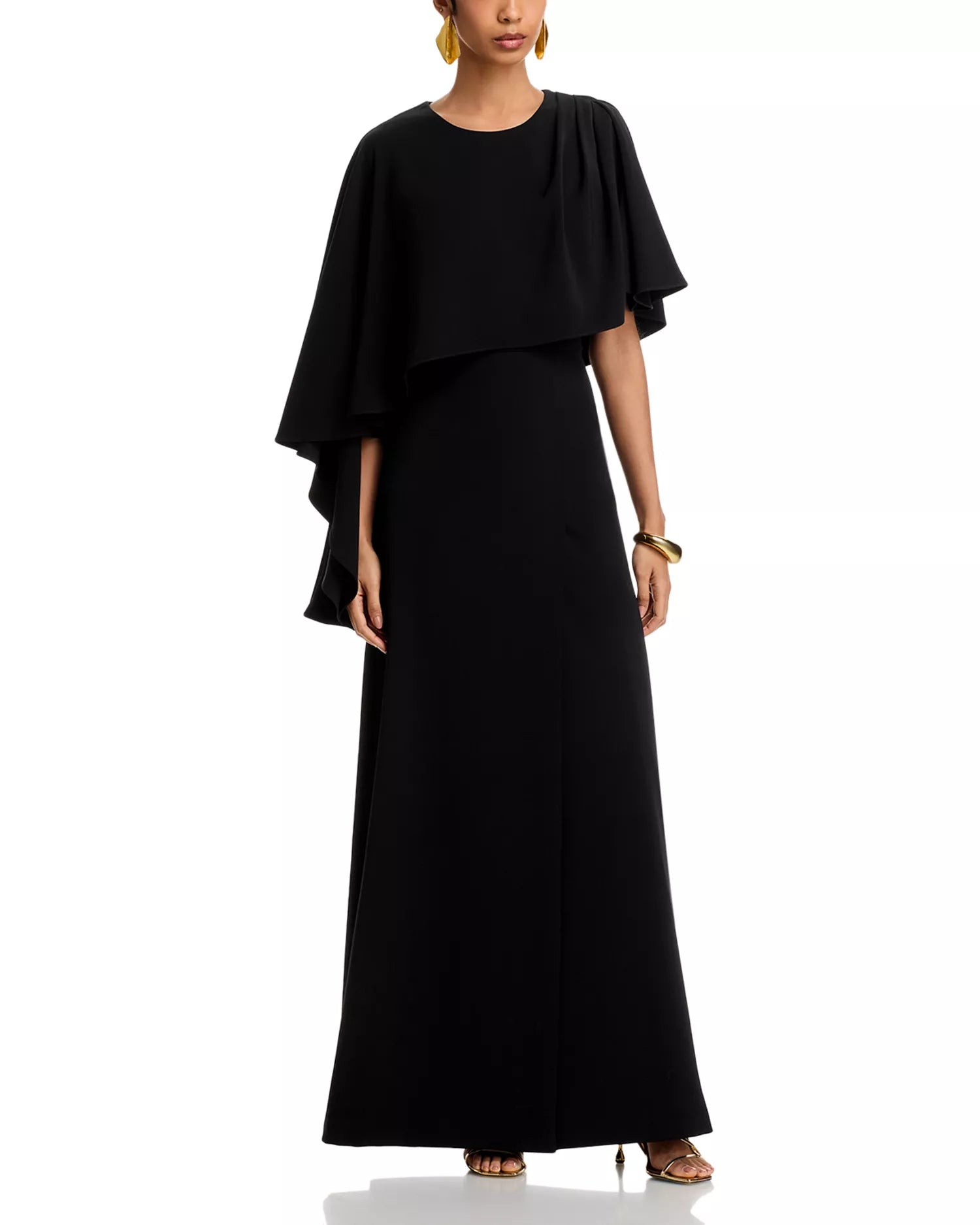 Dramatic Capelet Accent Crew Neck Zipper Back Floor Length For Adults Prom Dress