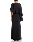 Dramatic Capelet Accent Crew Neck Zipper Back Floor Length For Adults Prom Dress