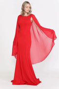 Dramatic Mermaid Crew Neck Cape Sleeve Closed Back Floor Length Prom Dress