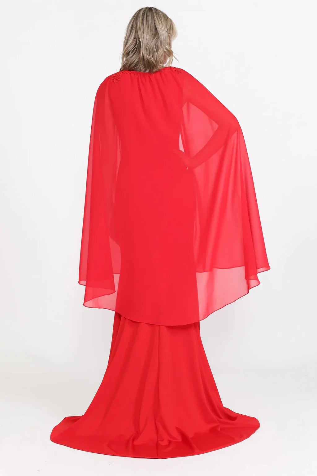 Dramatic Mermaid Crew Neck Cape Sleeve Closed Back Floor Length Prom Dress