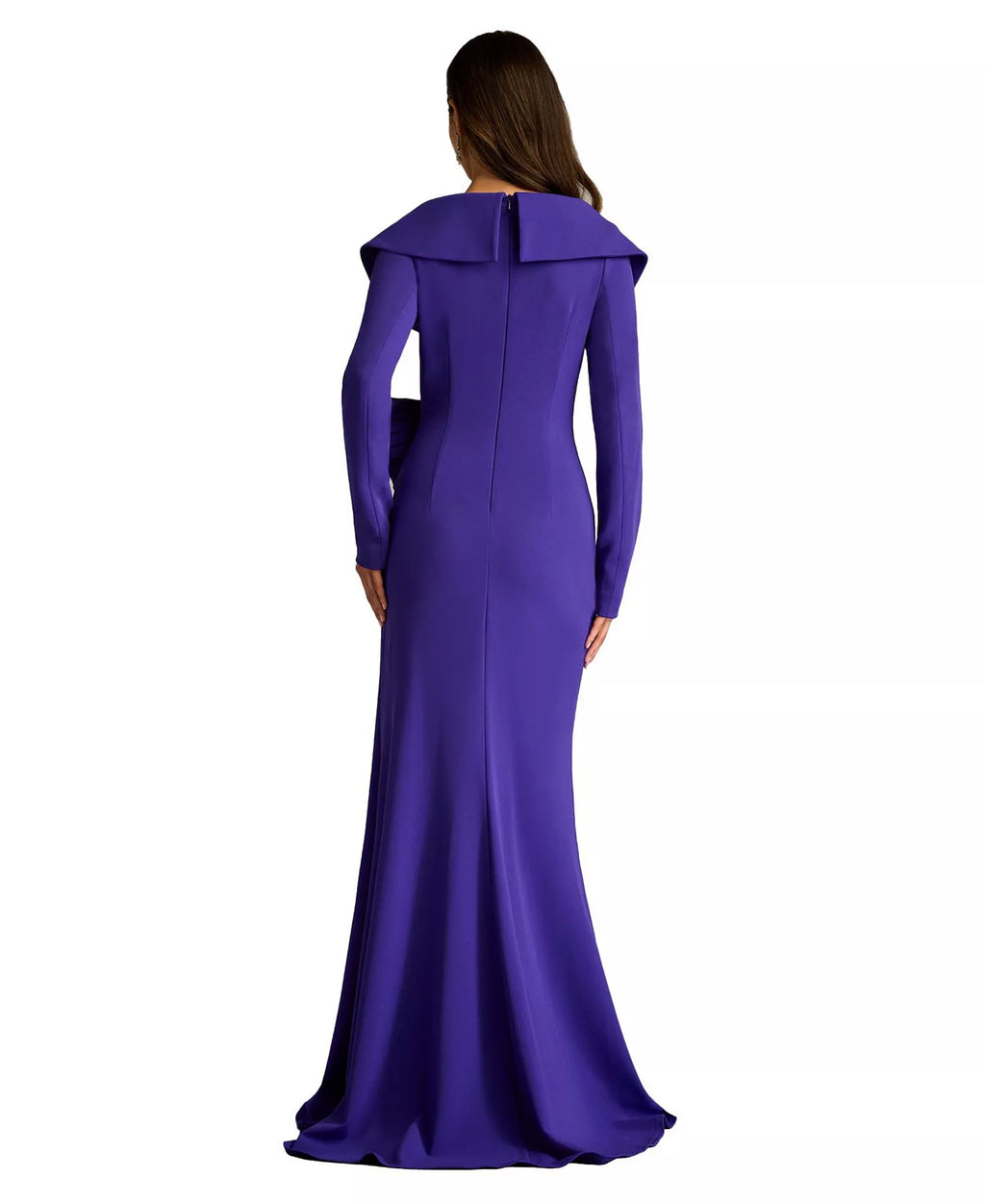 Dramatic Mermaid Deep V Neck Long Sleeve Bow Back Slit Floor Length For Adults Prom Dress