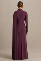 Dramatic Mermaid Mock Neck Cape Sleeve High Slit Floor Length Evening Dress