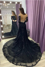 Dramatic Mermaid Off Shoulder Long Sleeve Beaded Maxi Prom Dress