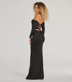 Dramatic Mermaid Off Shoulder Long Sleeve Lace Up Back Floor Length Prom Dress