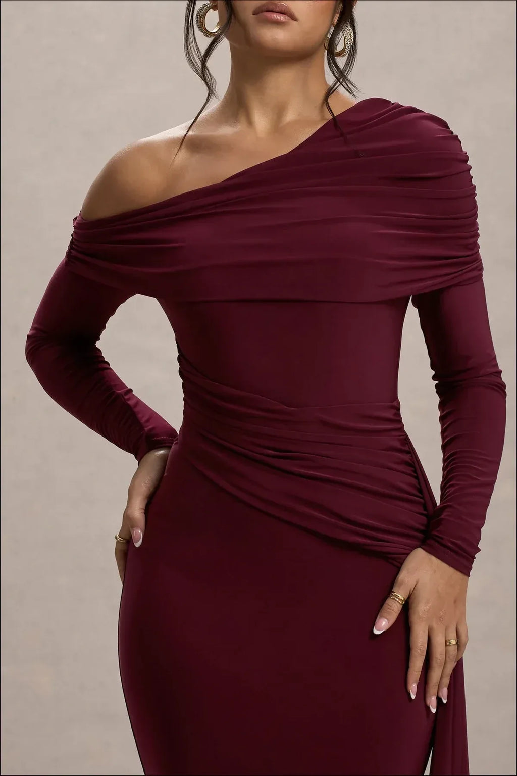 Dramatic Mermaid One Shoulder Long Sleeve Open Back Long Length Evening Dress