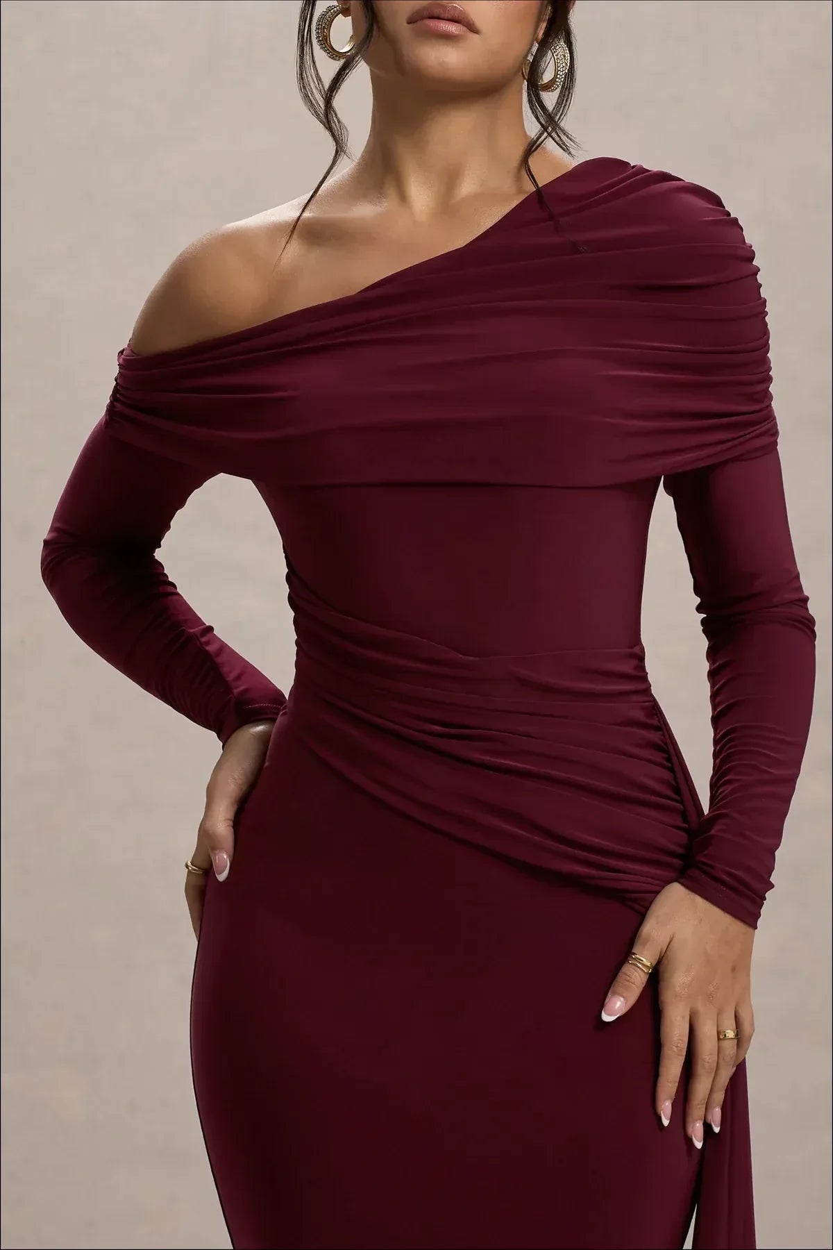 Dramatic Mermaid One Shoulder Long Sleeve Open Back Long Length Evening Dress