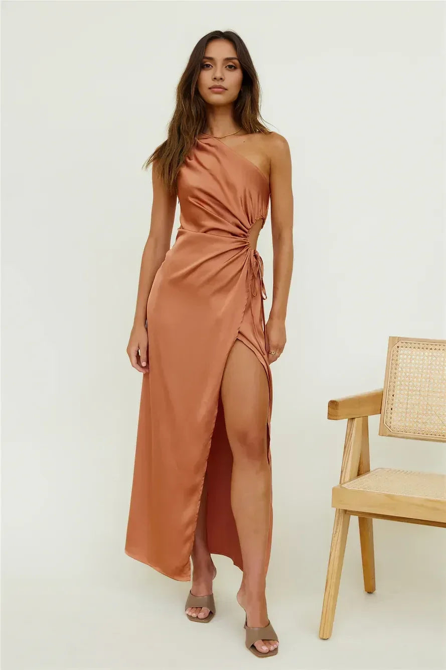 Dramatic Mermaid One Shoulder Sleeveless Cutout Side Floor Length Prom Dress