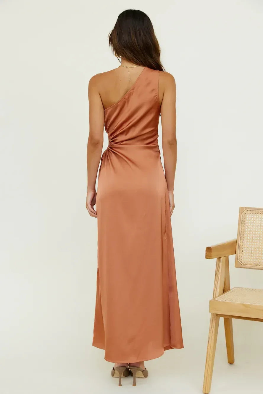 Dramatic Mermaid One Shoulder Sleeveless Cutout Side Floor Length Prom Dress