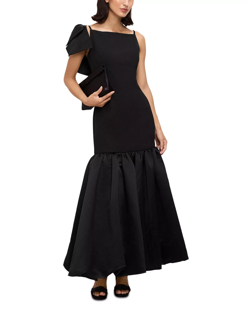 Dramatic Mermaid Square Neck One Shoulder Bow Detail Open Back Floor Length Prom Dress