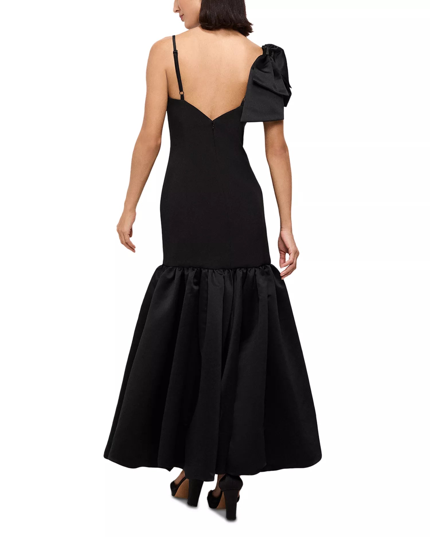 Dramatic Mermaid Square Neck One Shoulder Bow Detail Open Back Floor Length Prom Dress