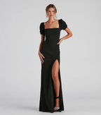 Dramatic Mermaid Square Neck Puff Short Sleeve Lace Up Back Floor Length Prom Dress
