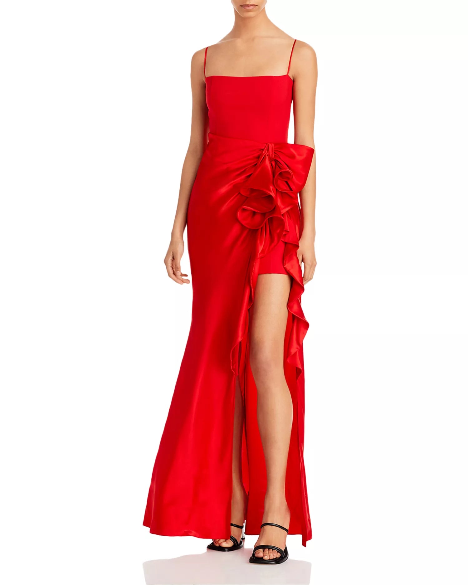 Dramatic Mermaid Square Neck Spaghetti Strap Ruffle Accent Floor Length For Ladies Prom Dress