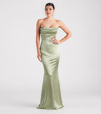 Dramatic Mermaid Strapless Sleeveless Ruched Front Floor Length Prom Dress