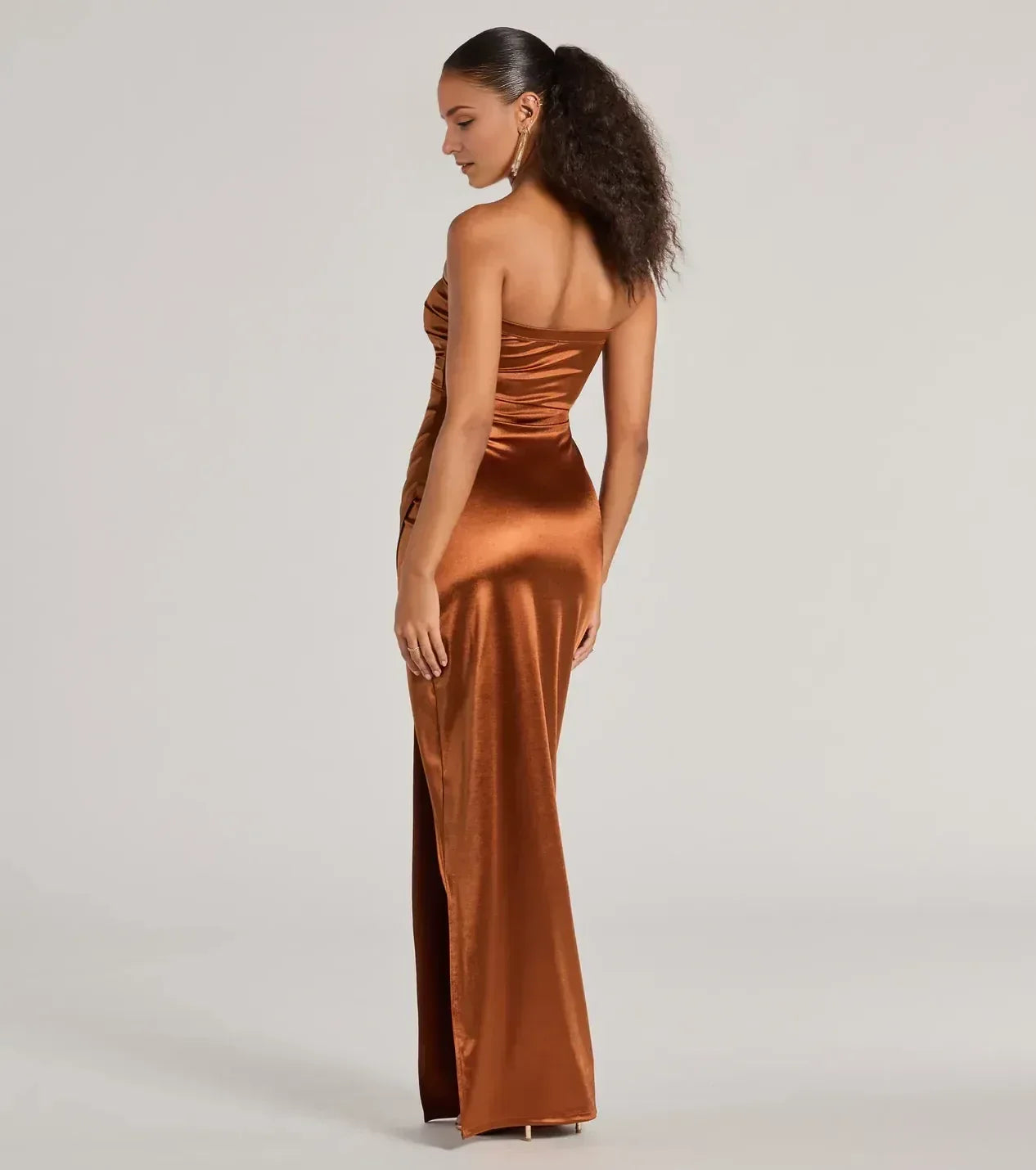 Dramatic Mermaid Strapless Sleeveless Ruched Side Floor Length Prom Dress