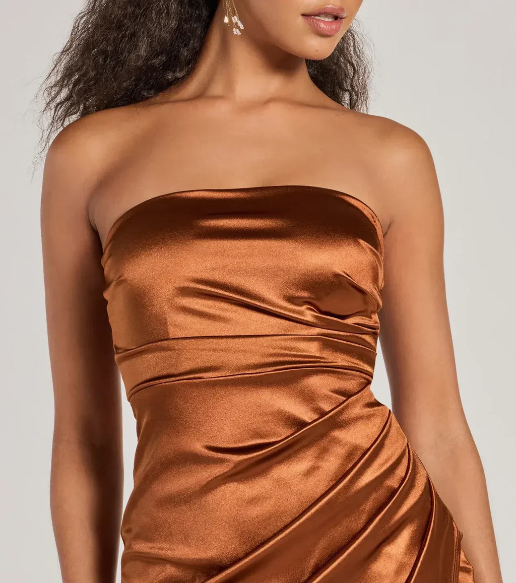 Dramatic Mermaid Strapless Sleeveless Ruched Side Floor Length Prom Dress