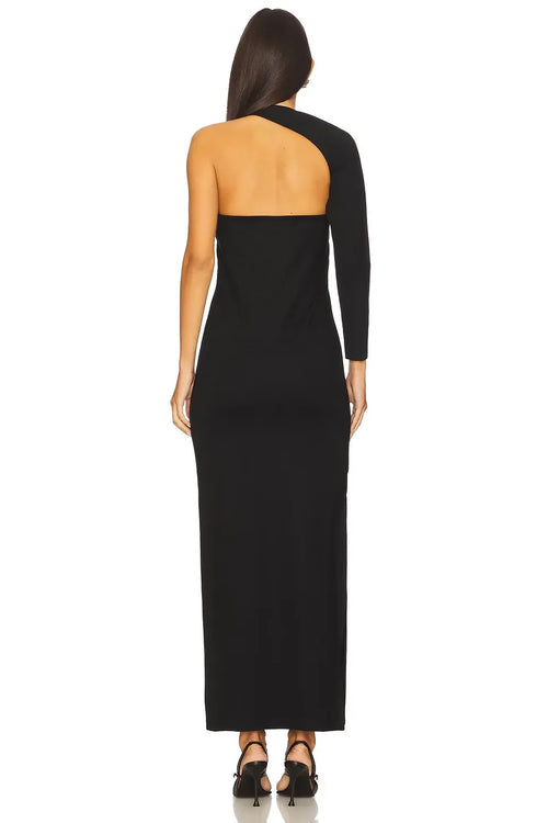Robe de bal spectaculaire fourreau asymétrique à une manche, dos découpé et longueur ras du sol