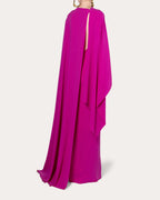 Dramatic Sheath Boat Neck Cape Sleeve Slit Back Floor Length Prom Dress