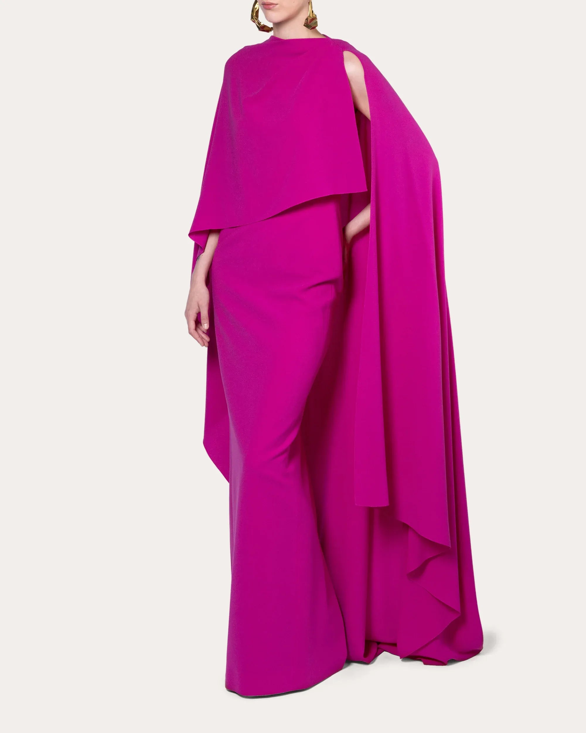 Dramatic Sheath Boat Neck Cape Sleeve Slit Back Floor Length Prom Dress