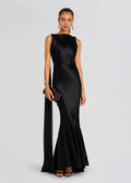 Dramatic Sheath Boat Neck Sleeveless Cape Back Floor Length Plus Size Prom Dress