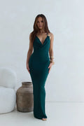 Dramatic Sheath Cowl Halter Neck Sleeveless Open Back Floor Length Prom Dress