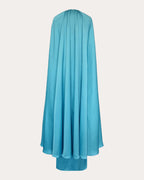 Dramatic Sheath Crew Neck Cape Sleeve Belted Back Floor Length Prom Dress