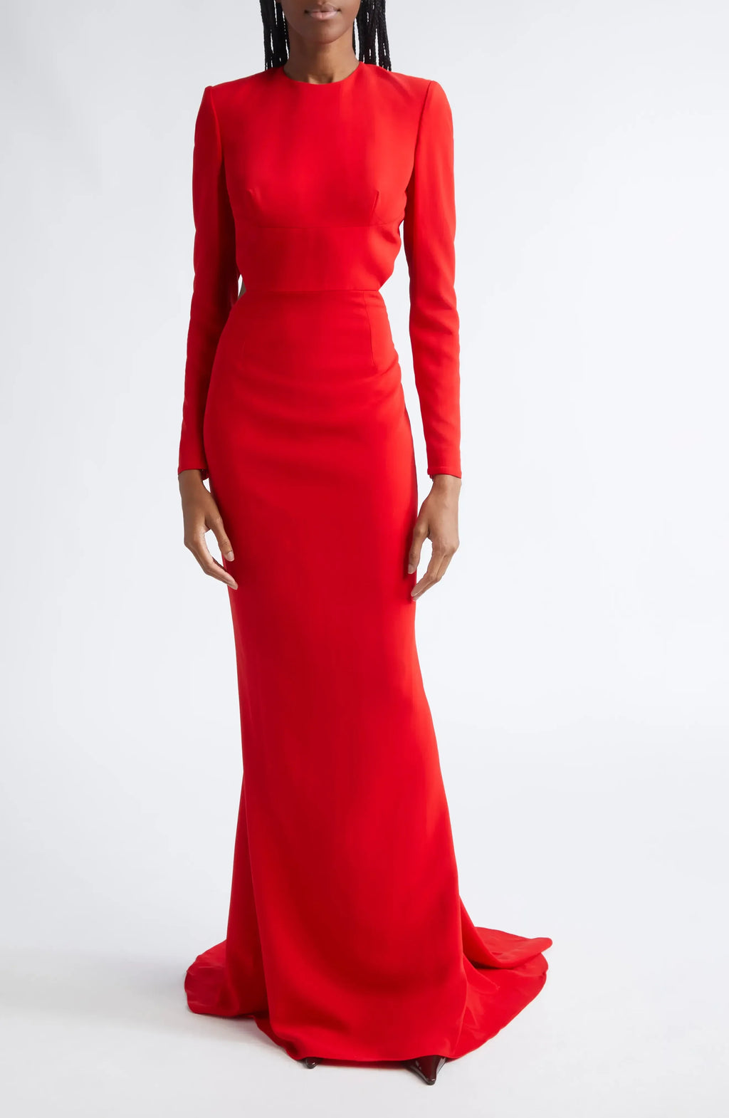Dramatic Sheath Crew Neck Long Sleeve Open Back Floor Length Evening Dress