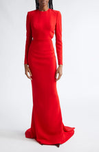 Dramatic Sheath Crew Neck Long Sleeve Open Back Floor Length Evening Dress
