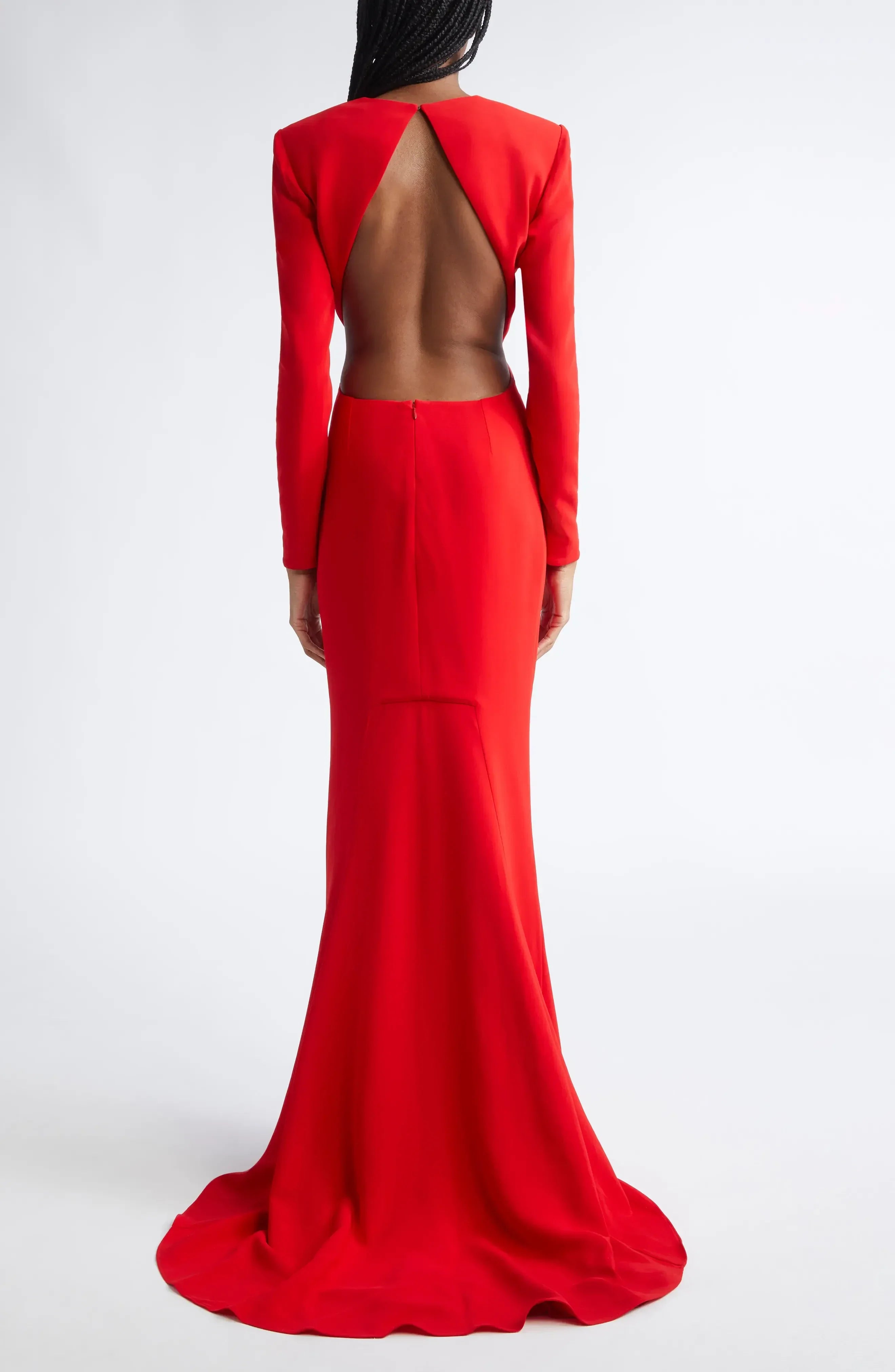 Dramatic Sheath Crew Neck Long Sleeve Open Back Floor Length Evening Dress