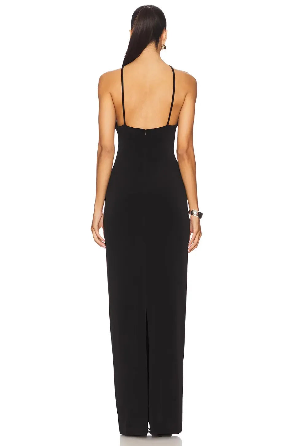 Dramatic Sheath Halter Neck Cutout Front High Slit Floor Length Prom Dress