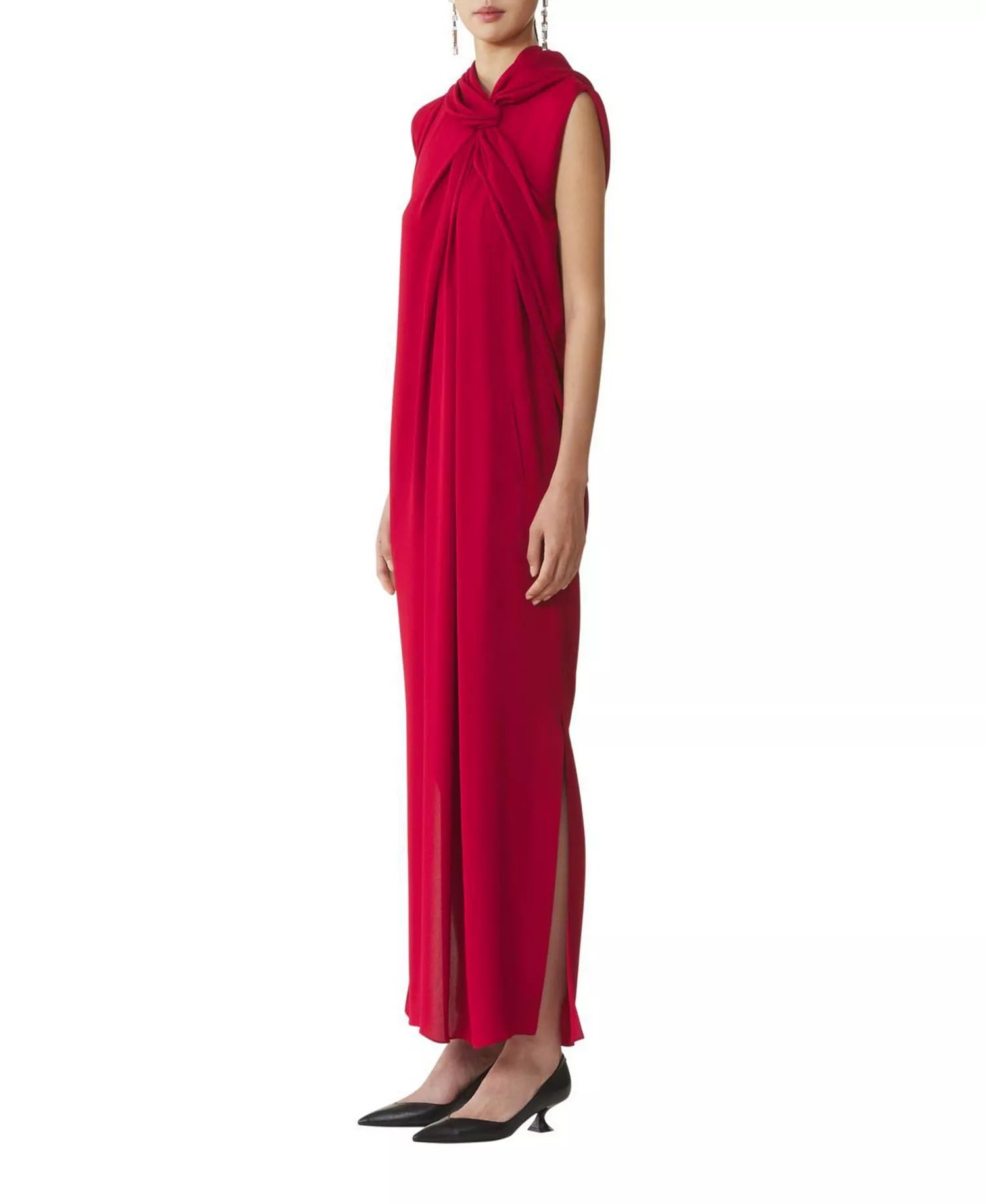 Dramatic Sheath Knot Neck Sleeveless Tie Back Slit Floor Length For Women Prom Dress